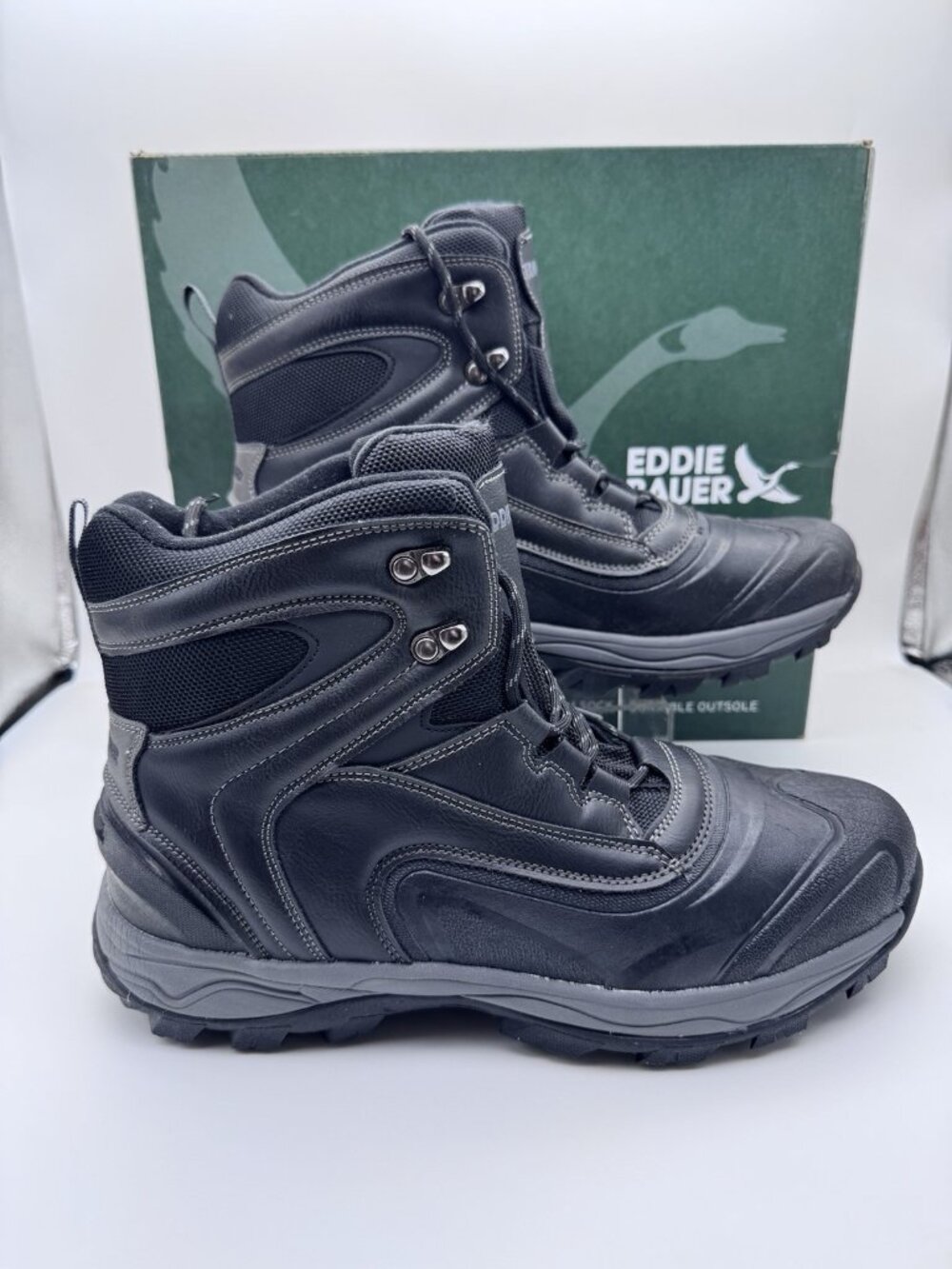 NEW Eddie Bauer Riley Winter Boots MENS Black Lace Up Water Resistant SIZE 10.5